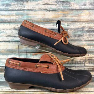 Sperry Ankle Duck Bootie Womens 7M Blue/Brown Rubber Leather Winter Rain Garden